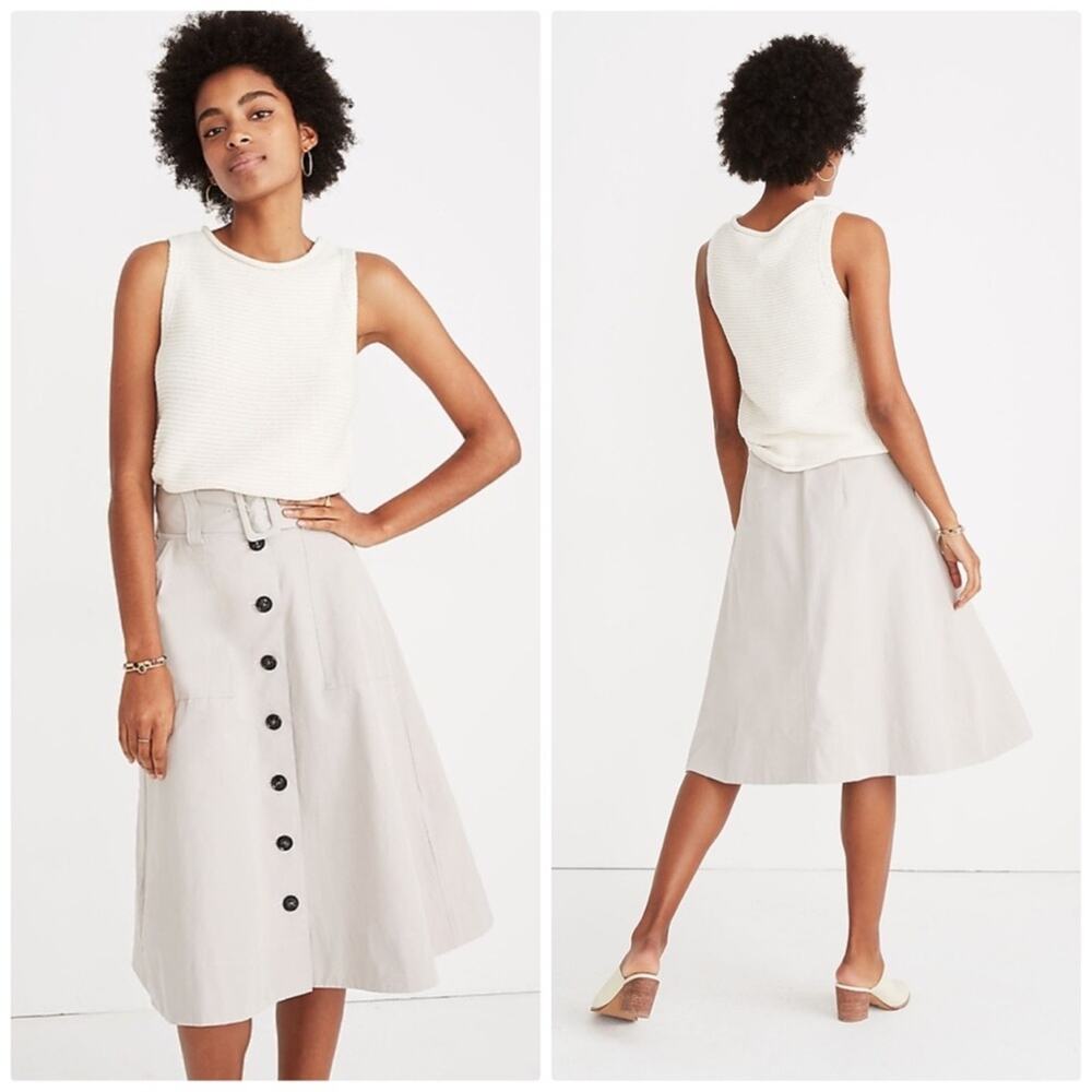Madewell‎ Trench Belted Circle Skirt with Down Buttons in White Size 4
